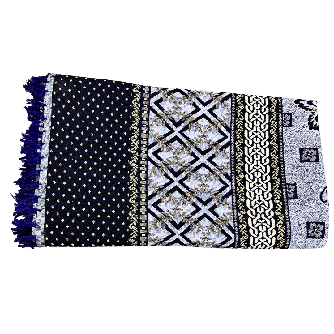 Classic Blue Multani Bedsheet – Central Zigzag Pattern