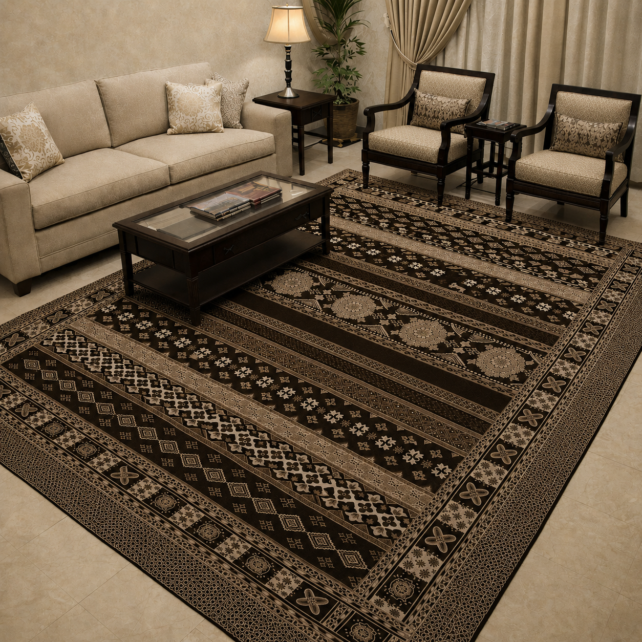 Traditional Multani Jazem – 9x12 Ft – Geometric Floral Stripes FT