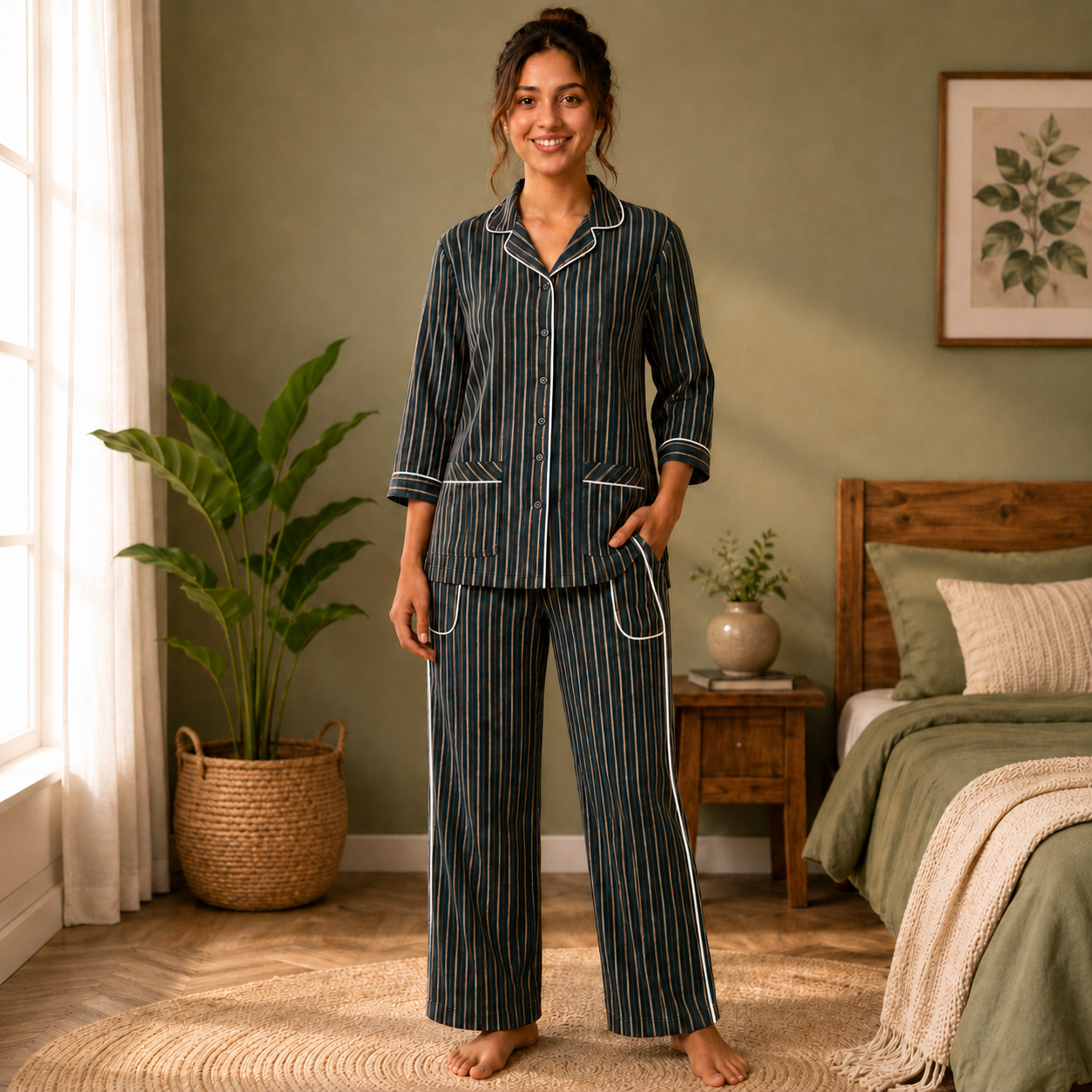 Women’s Premium Black Vertical Stripe Pajama Set