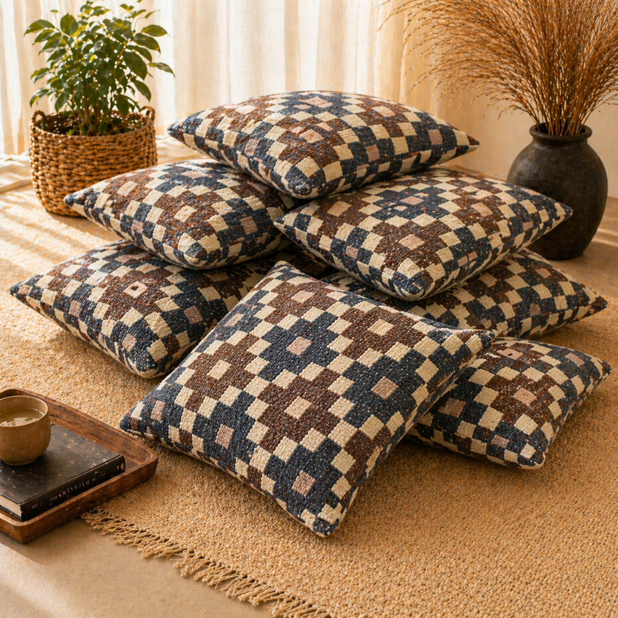 Tribal Diamond Pattern Weave Floor Cushion Covers (Covers Only – No Filling Included)