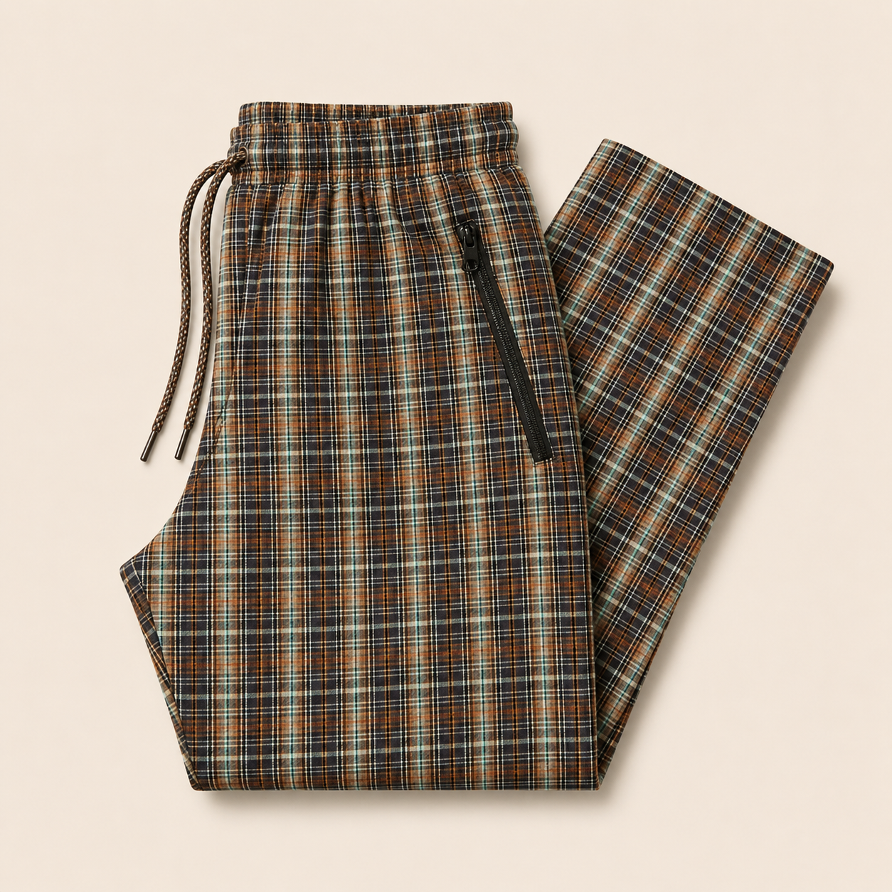 Pure Cotton Check Trouser with Zip Pockets-Pack of 2