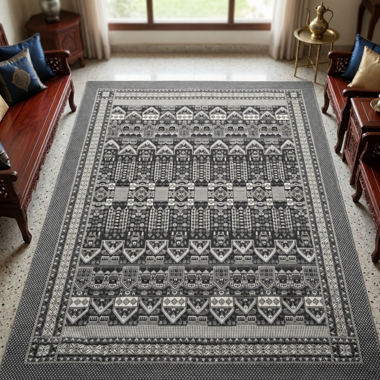 Traditional Multani Jazem – 9×12 Ft –Tribal Geometric Pattern