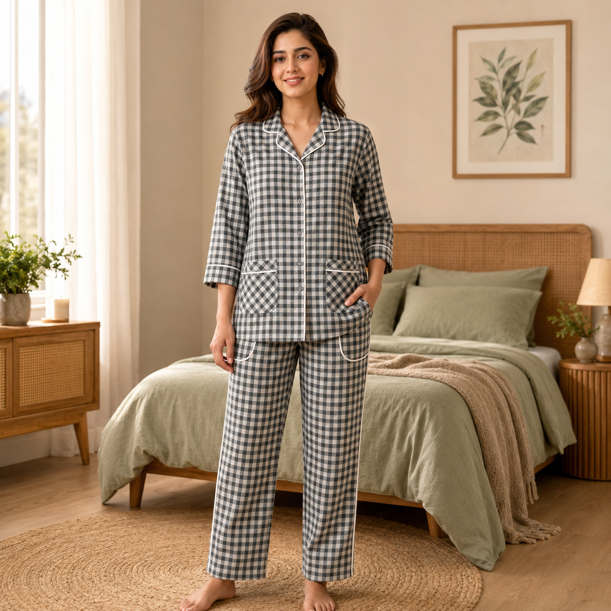 Women’s Premium Black & White Checkerd Pajama Set