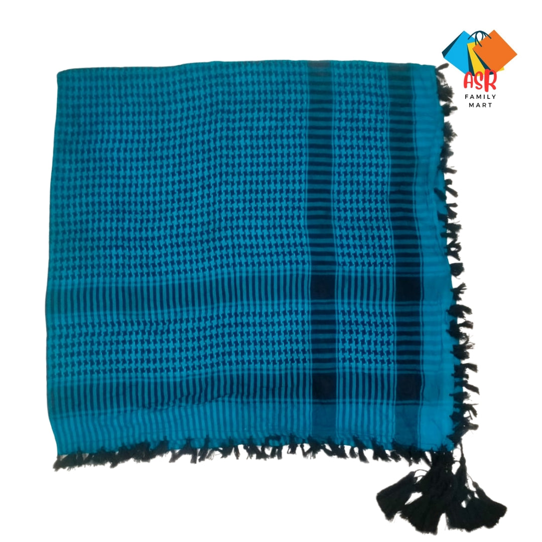Elegant Blue & Black Checkered Shemagh Scarf for Men with Tassels