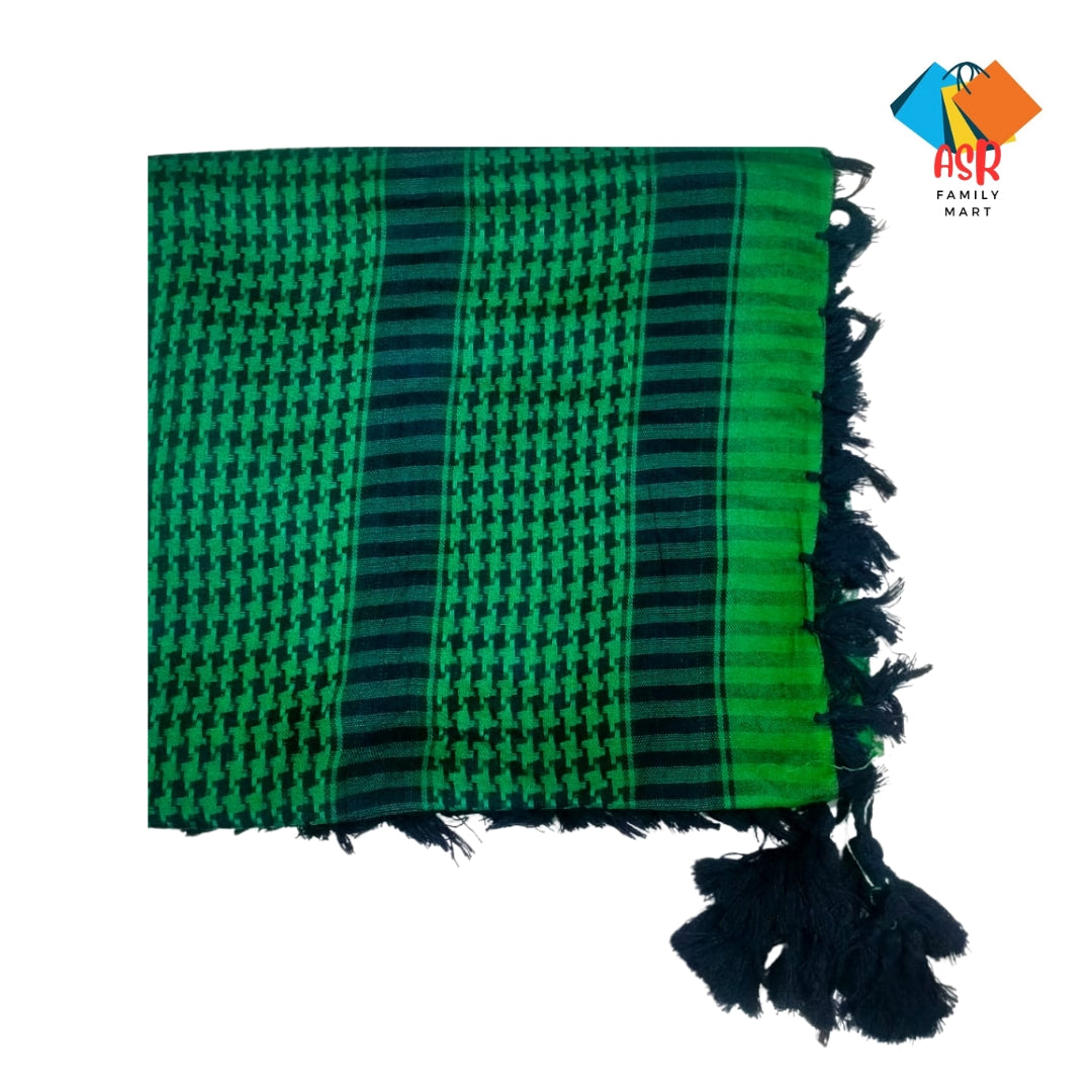 Elegant Green & Black Checkered Shemagh Scarf for Men with Tassels
