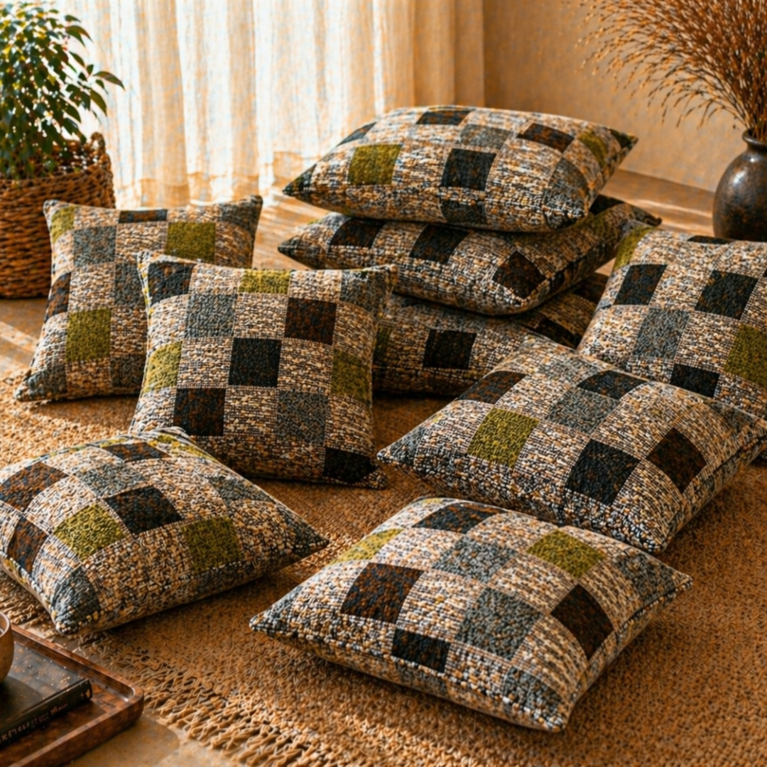 Checkered Pattern Floor Cushion Covers (Covers Only – No Filling Included)