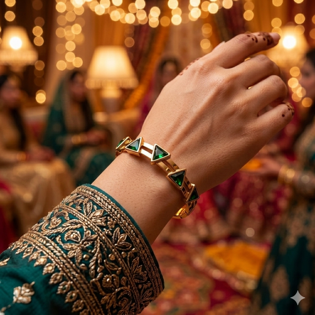 Emerald Multi-Gemstone Geometric Stainless Steel Bracelet