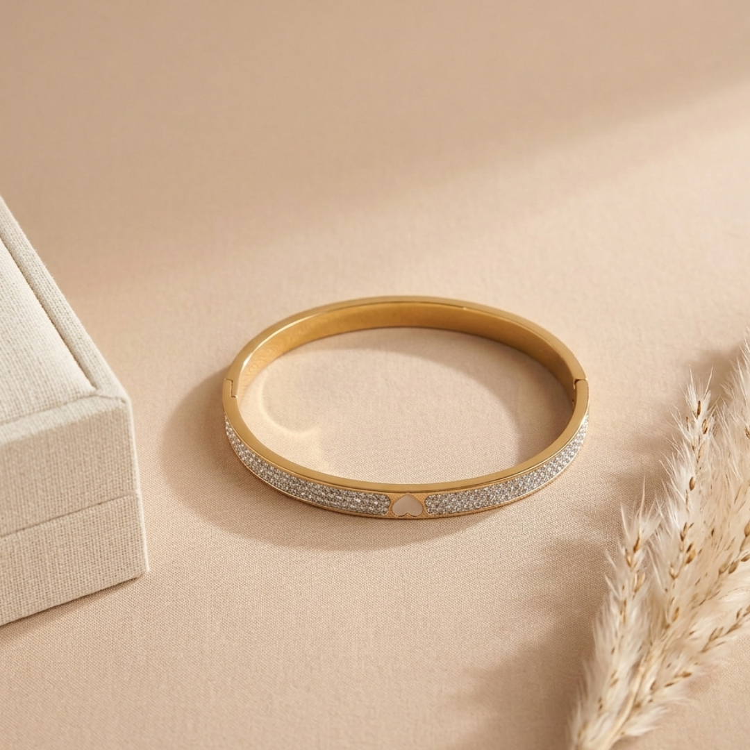 Gold Crystal Heart Stainless Steel Bracelet