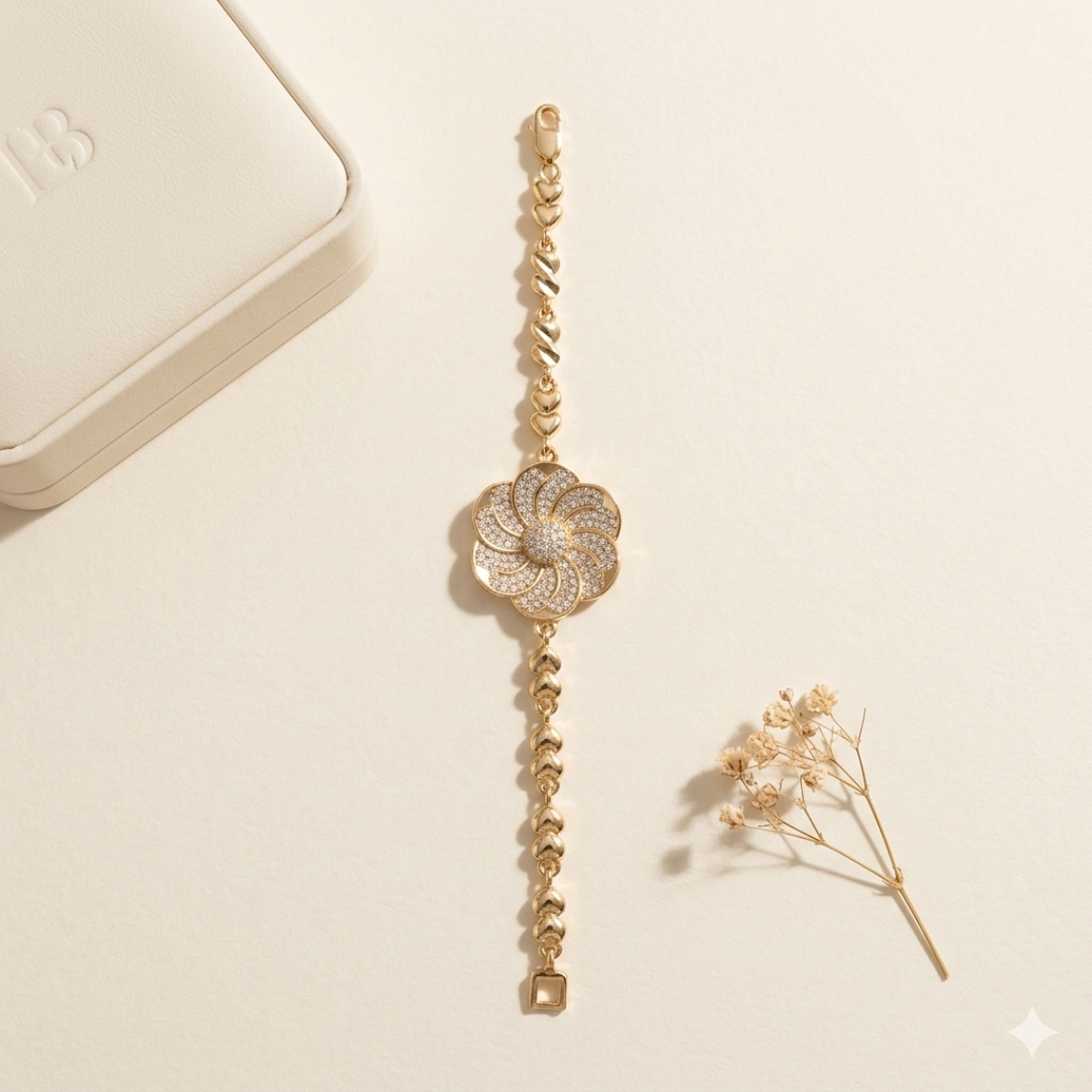 Luxury Floral Crystal Gold Bracelet