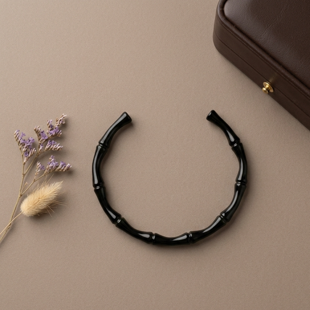 Black Bamboo Style Open Cuff Bracelet