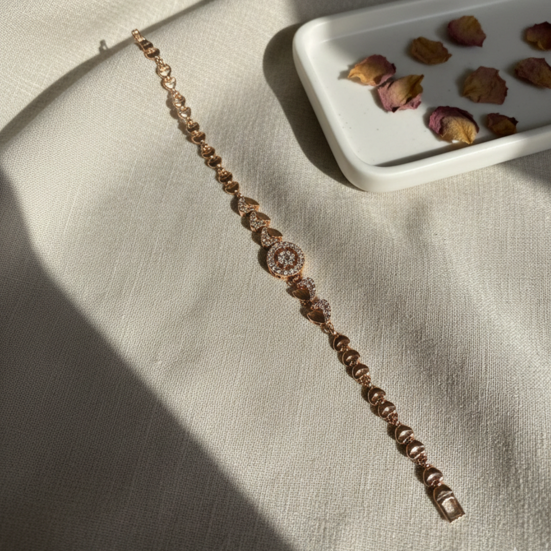 Rose Gold Heart Halo Crystal Bracelet