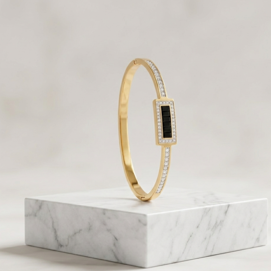 Luxury Black Stone Crystal Stainless Steel Bracelet