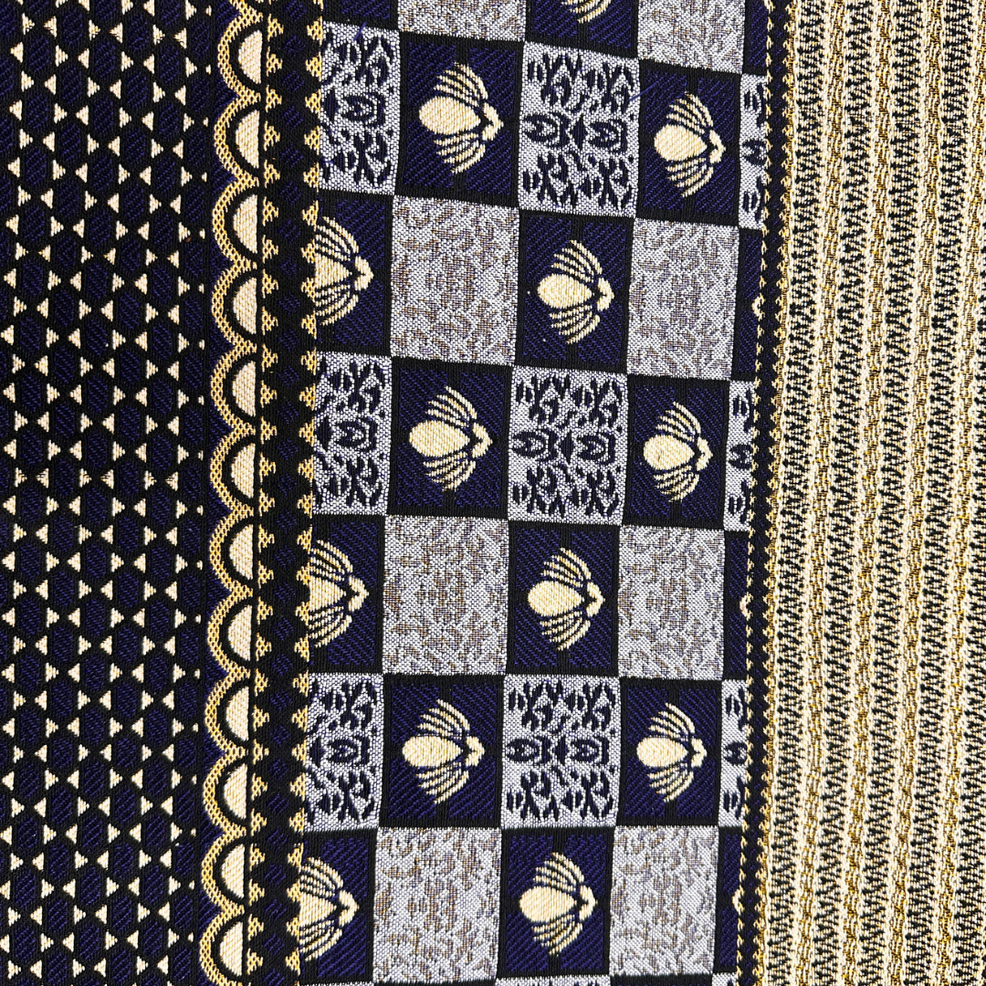 Classic Blue Multani Bedsheet – Central Floral Bouquet Pattern