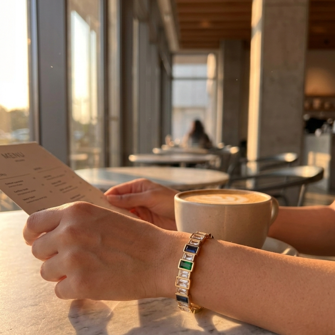 Luxury Multi-Gemstone Geometric Stainless Steel Bracelet