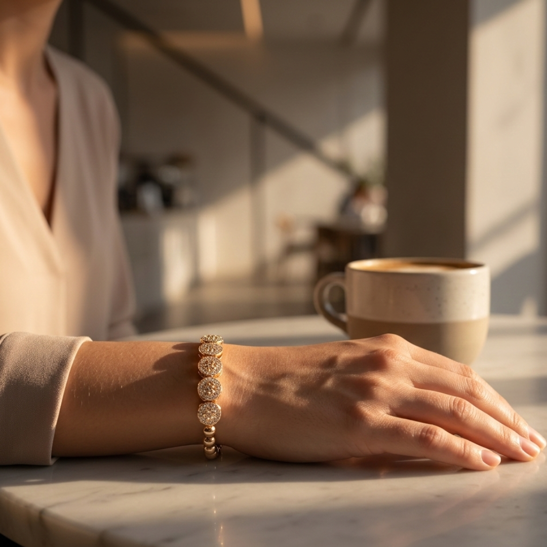 Gold Multi-Circle Crystal Charm Bracelet