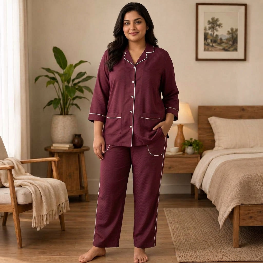 Women’s Premium Plain Maroon Night Suit & Loungewear