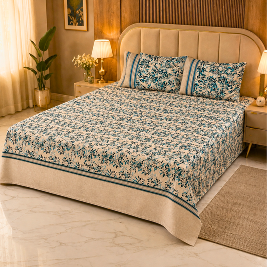 Aqua Petal Harmony Soft Cotton Bedsheet Set