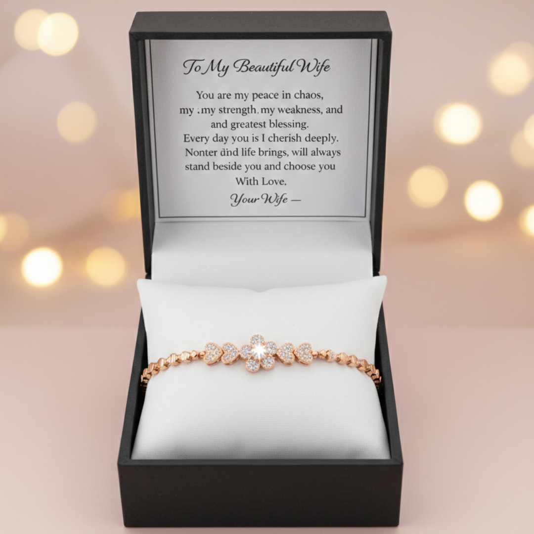 Gold Heart & Floral Crystal Charm Bracelet