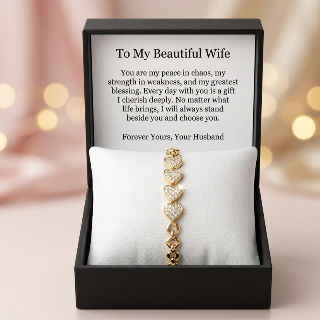 Gold Crystal Heart Link Bracelet
