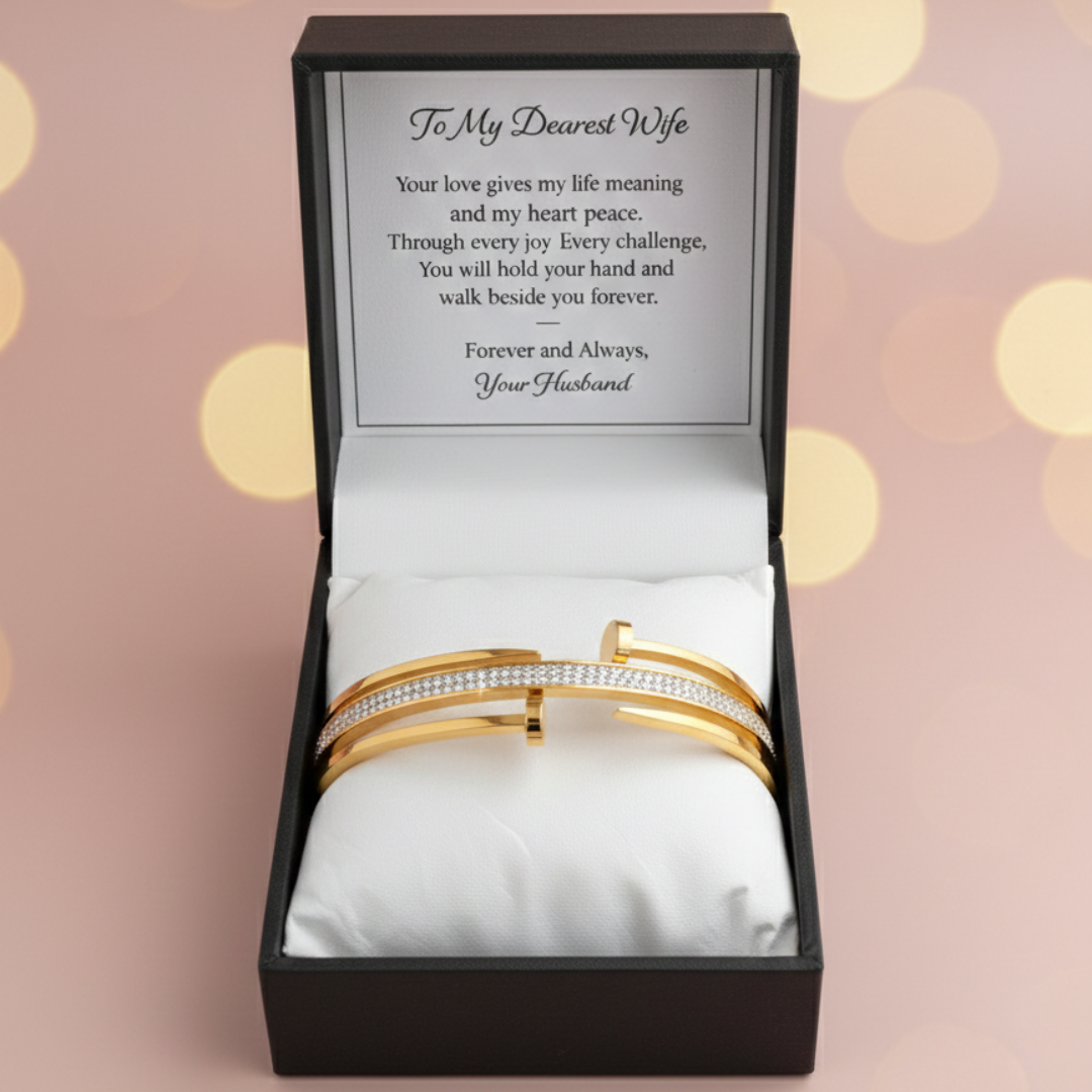 Gold Zircon Stainless Steel Cuff Bracelet