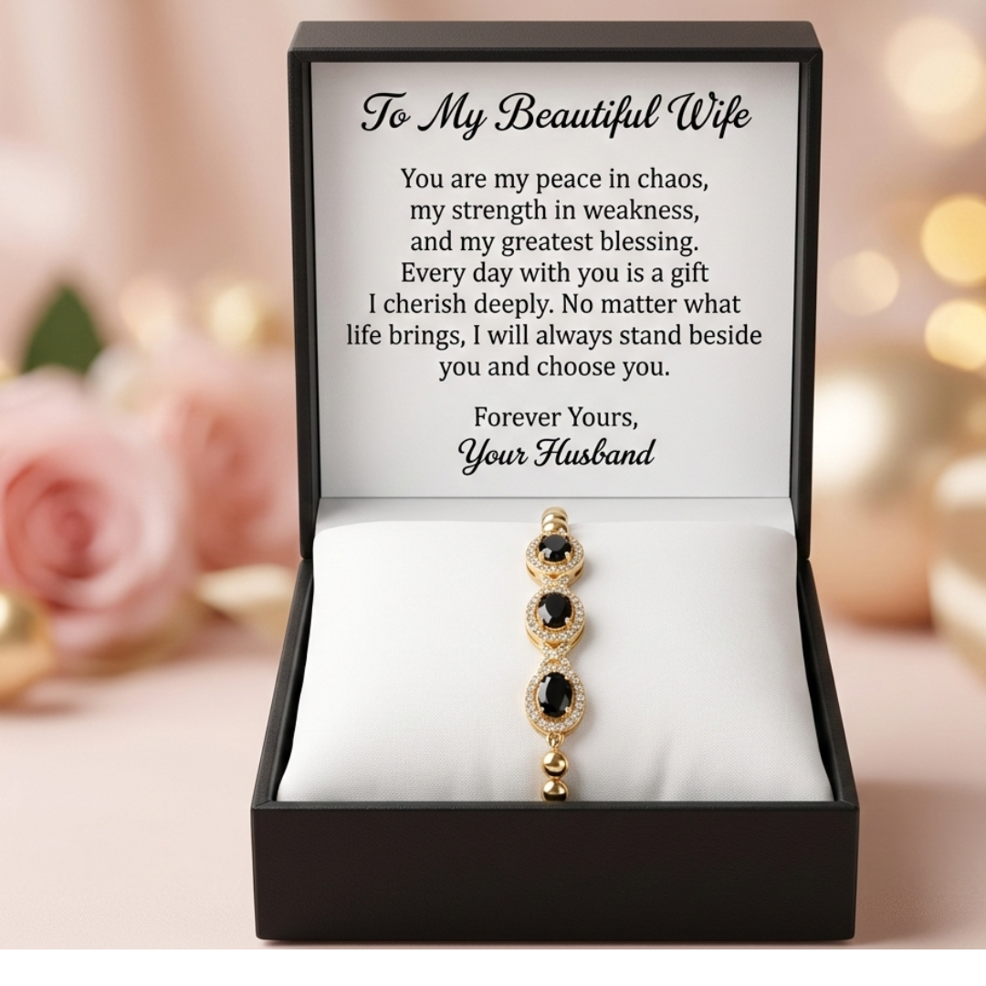 Gold Black Stone Halo Crystal Bracelet