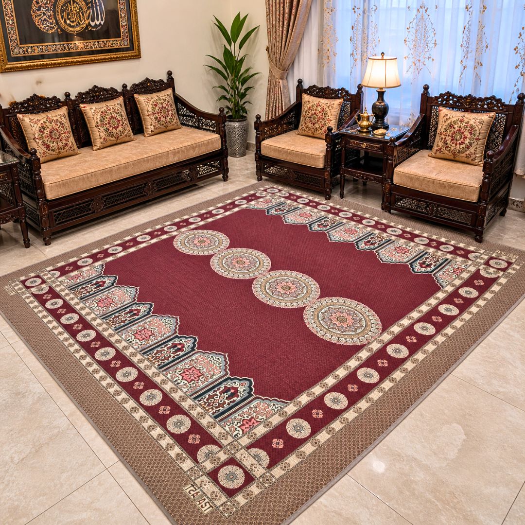 Traditional Multani Jazem – 9×11 Ft – Royal Mehrab & Circular Motif Design