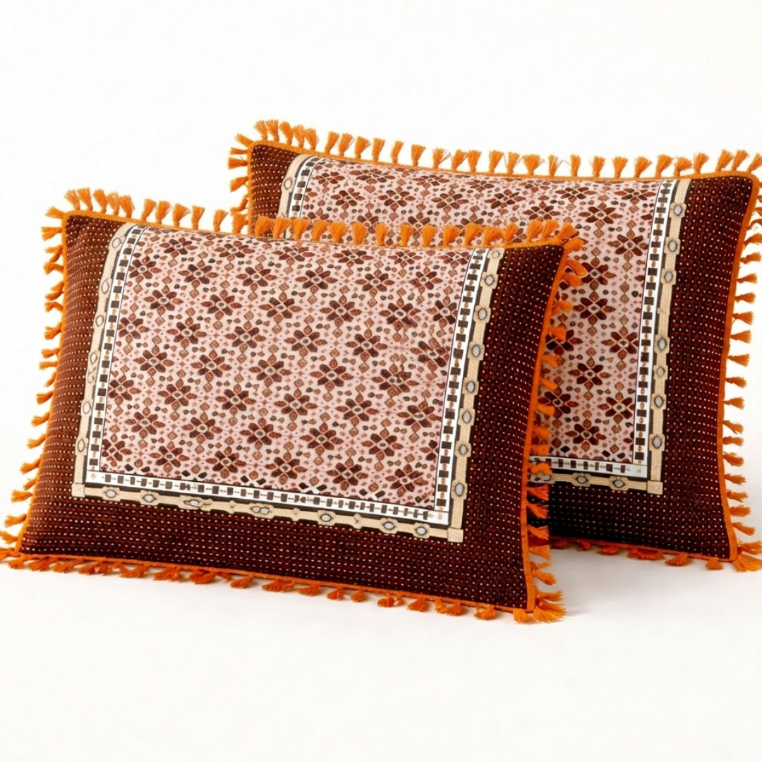 Traditional Orange Multani Bedsheet – Diamond Floral Pattern