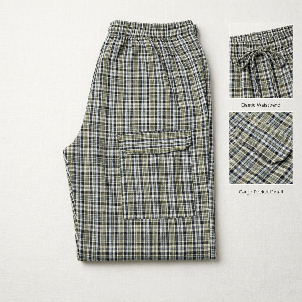 Stylish 4-Pocket Pure Cotton Check Cargo Trouser for Men-Pack of 2