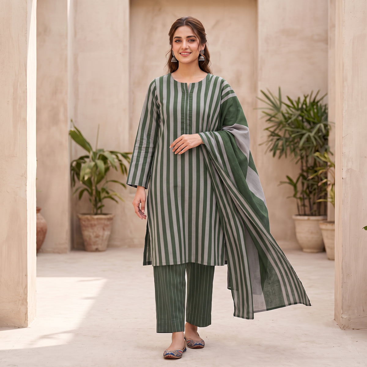 3-Piece Unstitched Beige & Moongia Multani Khaddi Susi Suit