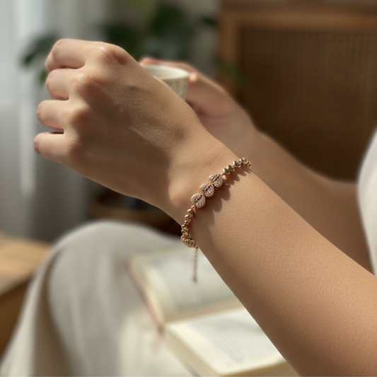 Rose Gold Heart Crystal Charm Bracelet