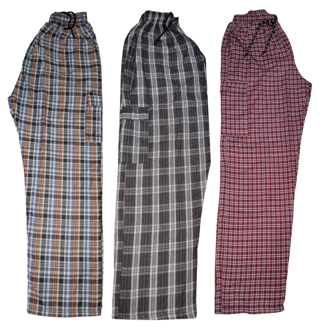 Stylish 4-Pocket Poly-Cotton Check Cargo Trouser for Men-Pack of 3