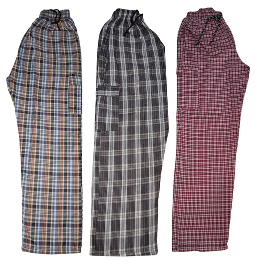 Stylish 4-Pocket Poly-Cotton Check Cargo Trouser for Men-Pack of 3