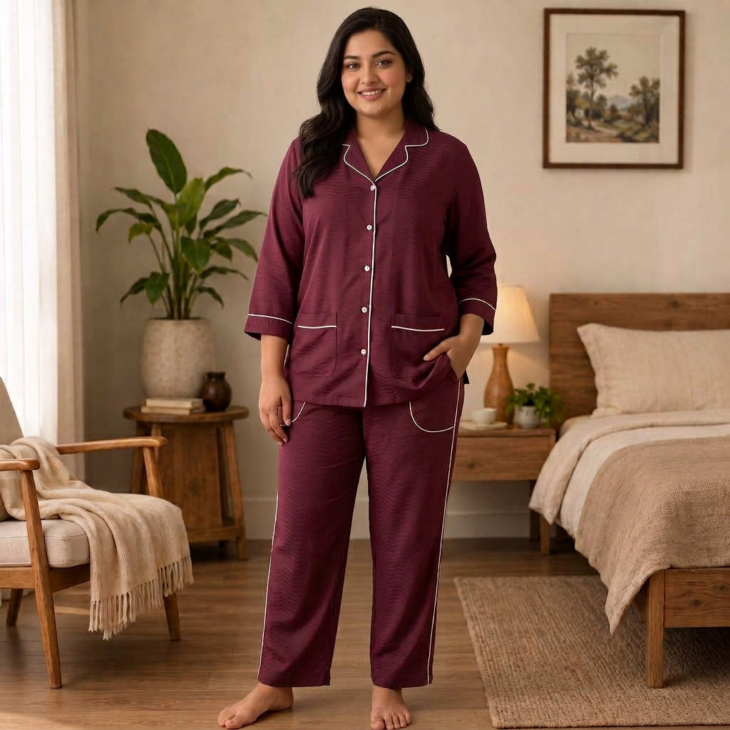 Women’s Premium Plain Maroon Night Suit & Loungewear