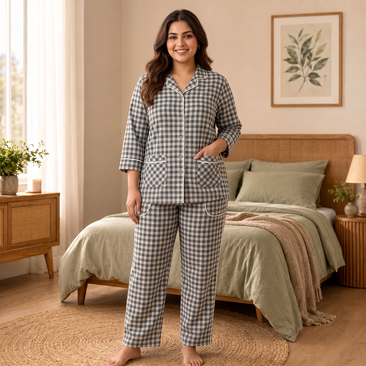 Women’s Black & White Checkered Night Suit & Loungewear