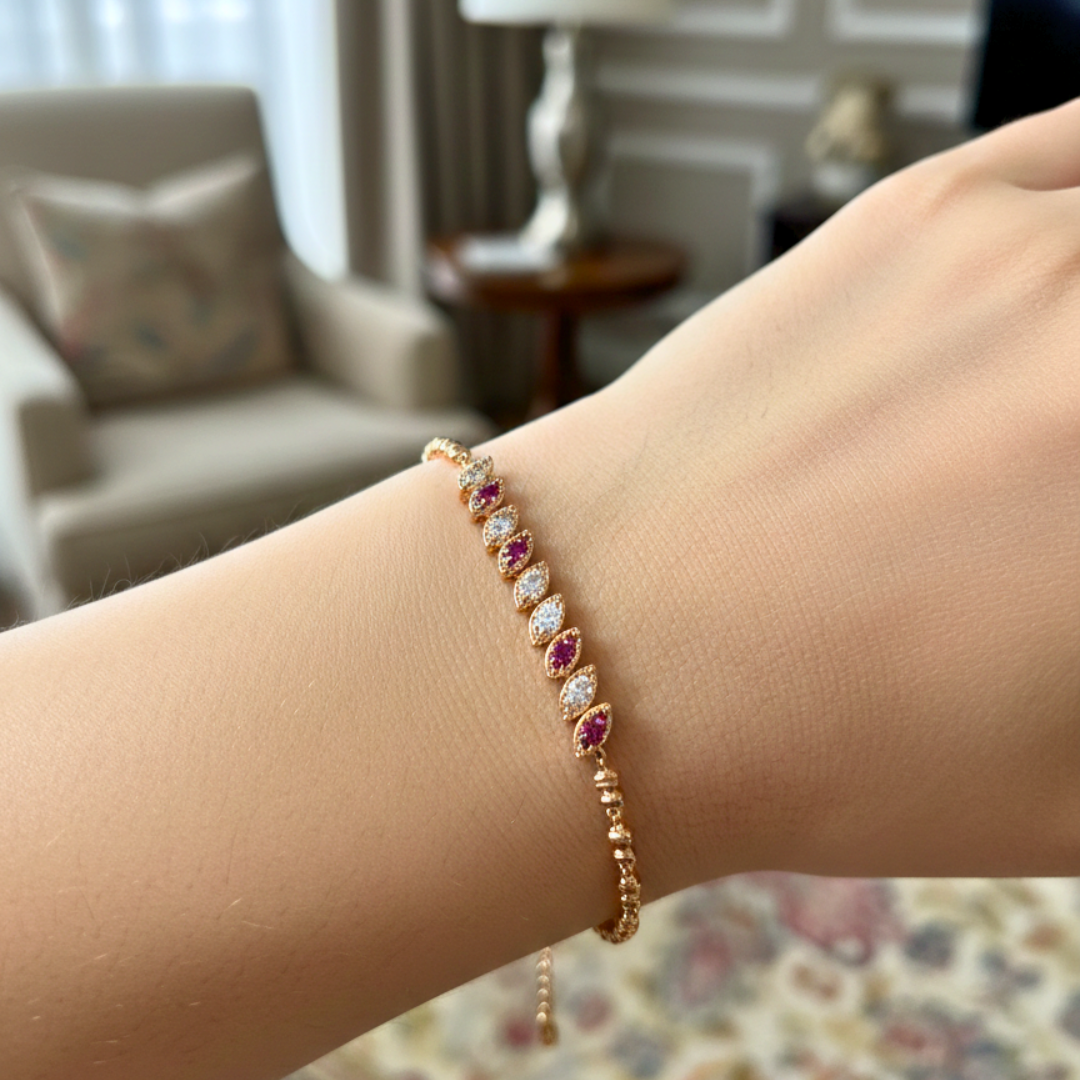 Gold Heart & Floral Crystal Charm Bracelet