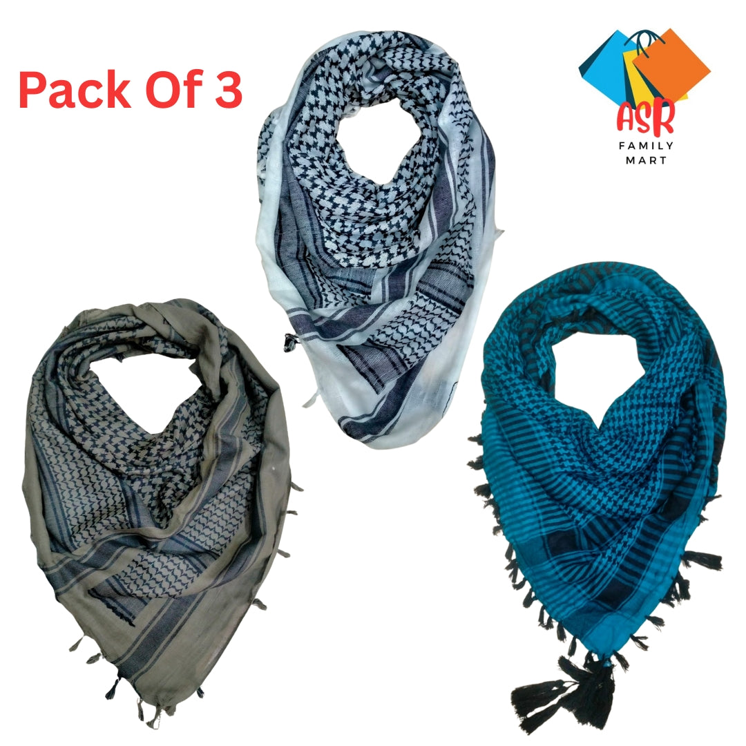 Elegant Checkered Shemagh Scarves for Men with Tassels-Pack of 3