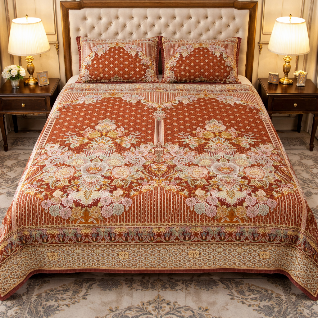 Mora Medallion Multani Bed Sheet – Brick Red Classic Design