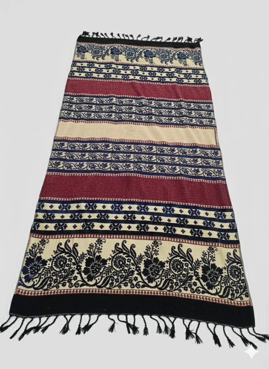 Traditional Velvet Shawl – Classic Stripe Design