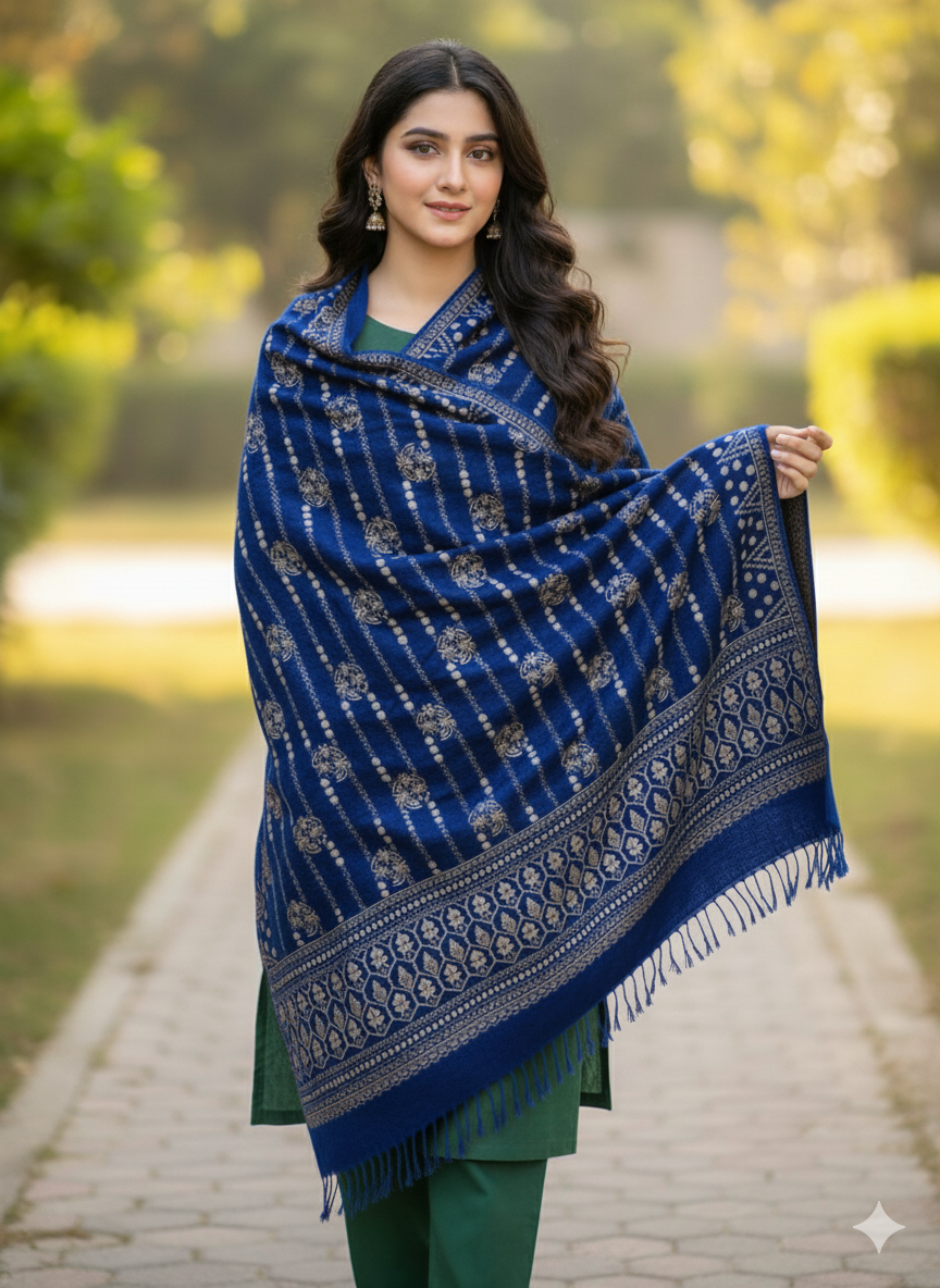 Traditional Velvet Shawl-Classic Motif Design