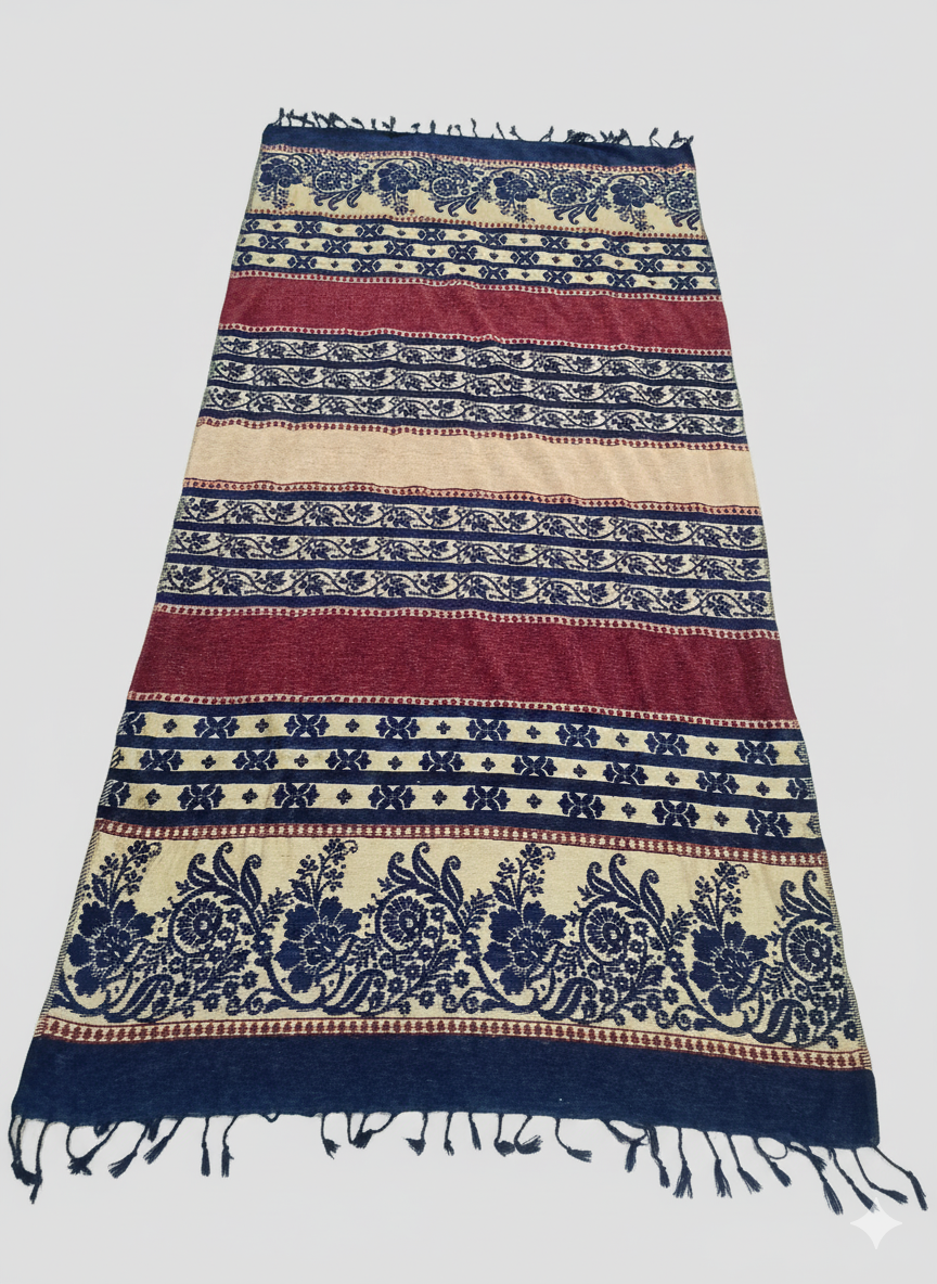 Traditional Velvet Shawl – Classic Stripe Design