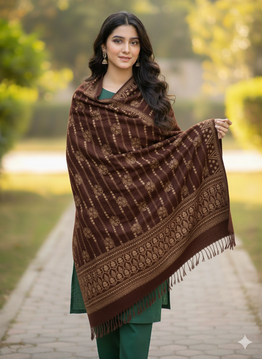Traditional Velvet Shawl-Classic Motif Design