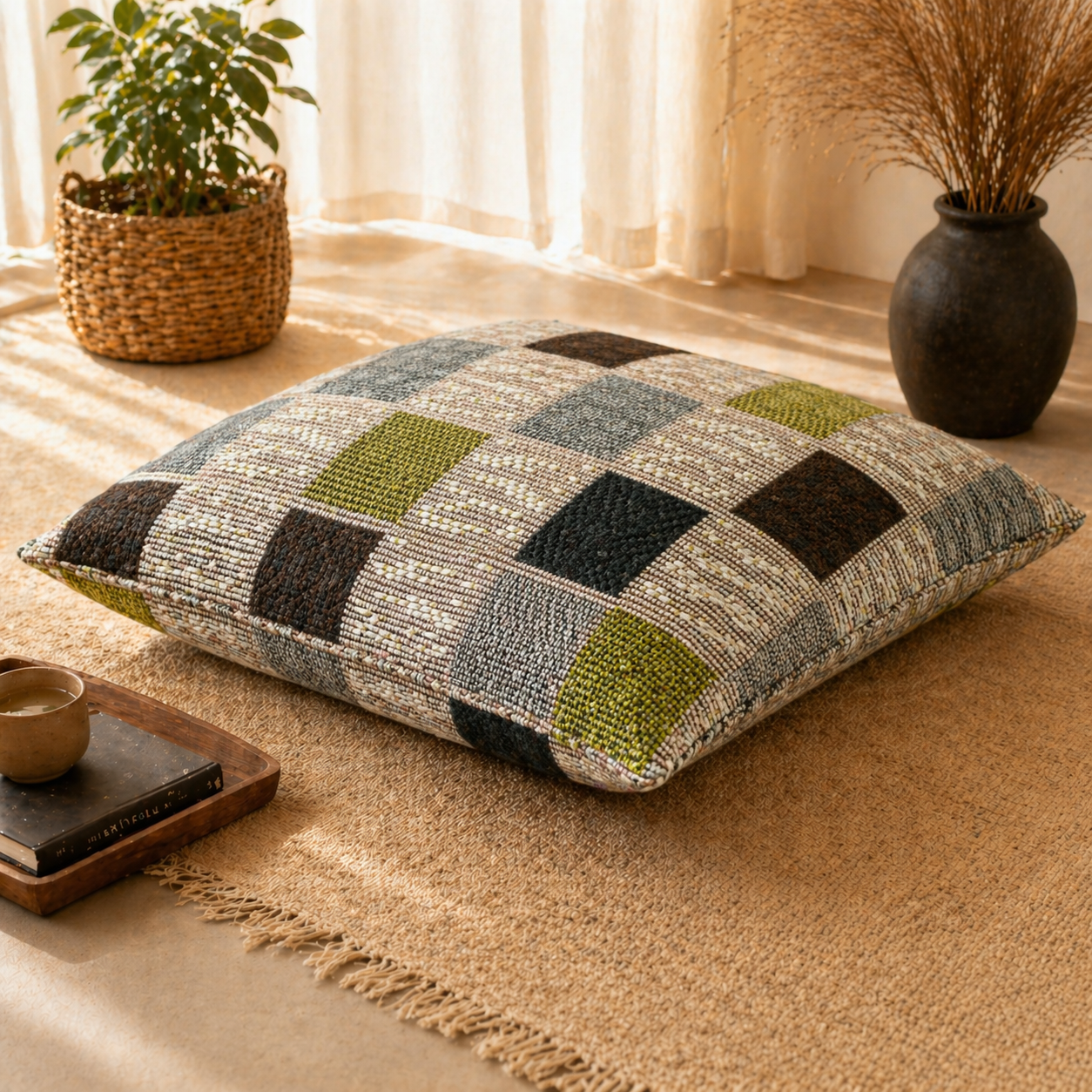 Checkered Pattern Floor Cushion Covers (Covers Only – No Filling Included)