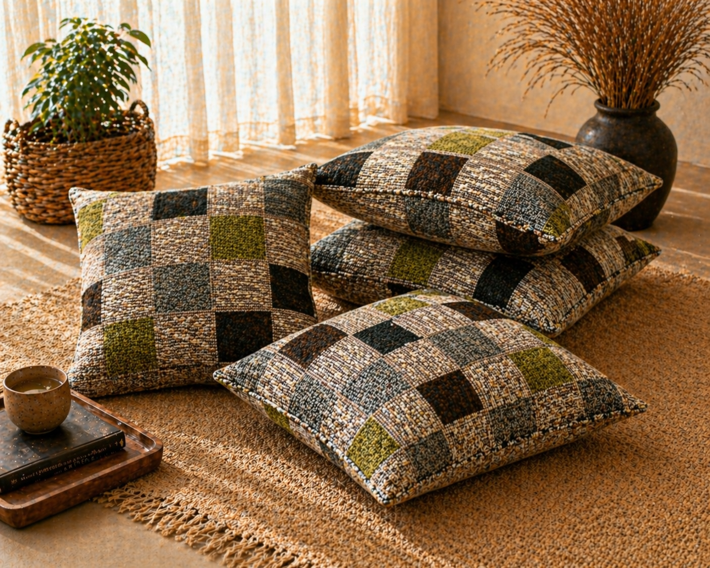 Checkered Pattern Floor Cushion Covers (Covers Only – No Filling Included)