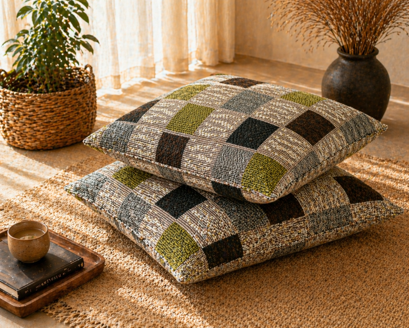 Checkered Pattern Floor Cushion Covers (Covers Only – No Filling Included)