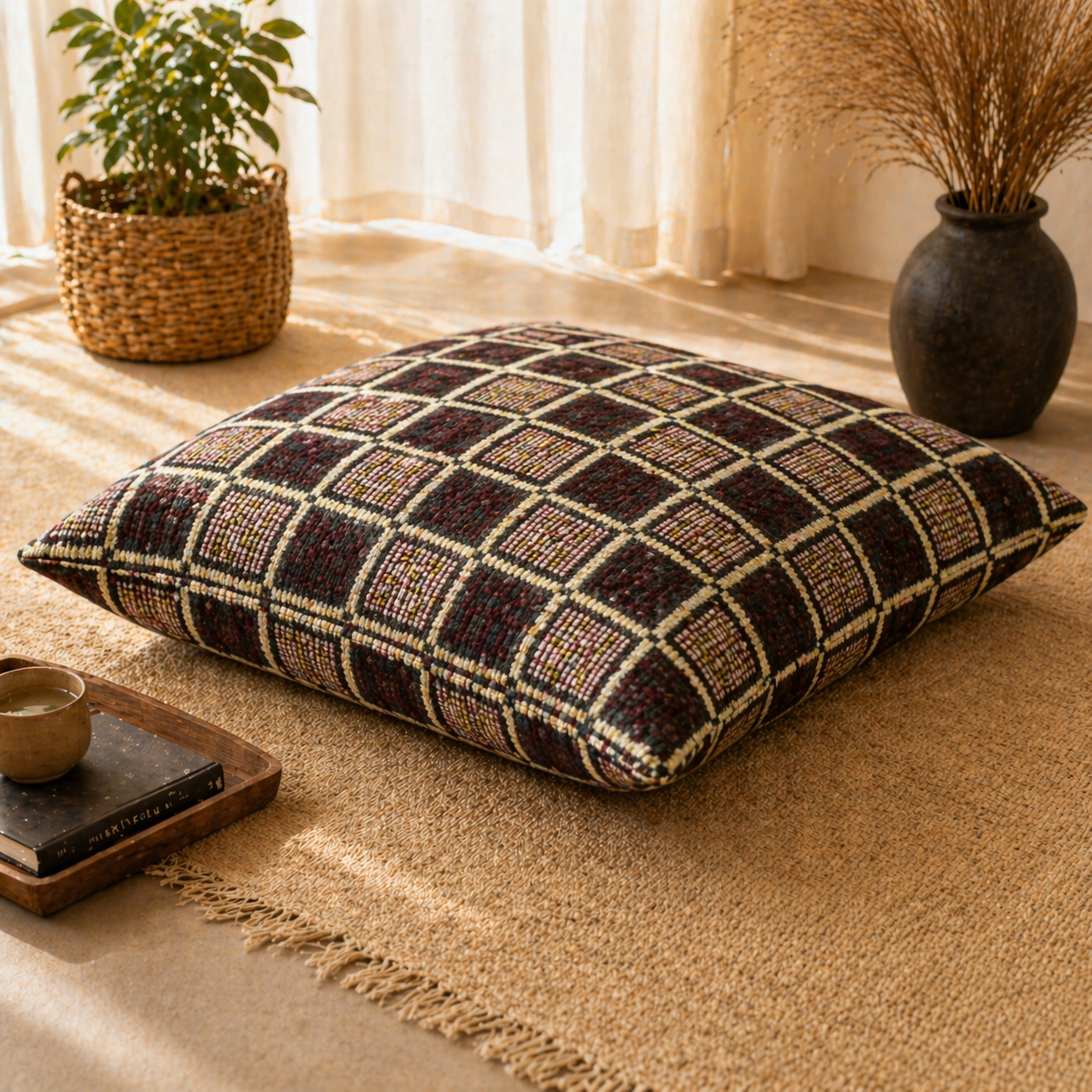 Traditional Check Weave Floor Cushion Covers (Covers Only – No Filling Included)