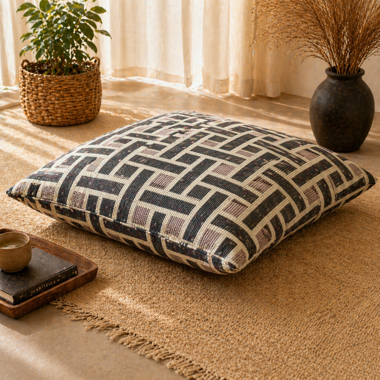Geometric Earthtone Weave Floor Cushion Covers (Covers Only – No Filling Included)