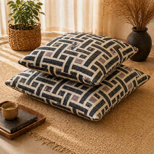 Geometric Earthtone Weave Floor Cushion Covers (Covers Only – No Filling Included)