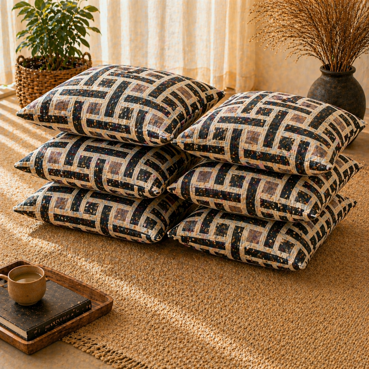 Geometric Earthtone Weave Floor Cushion Covers (Covers Only – No Filling Included)
