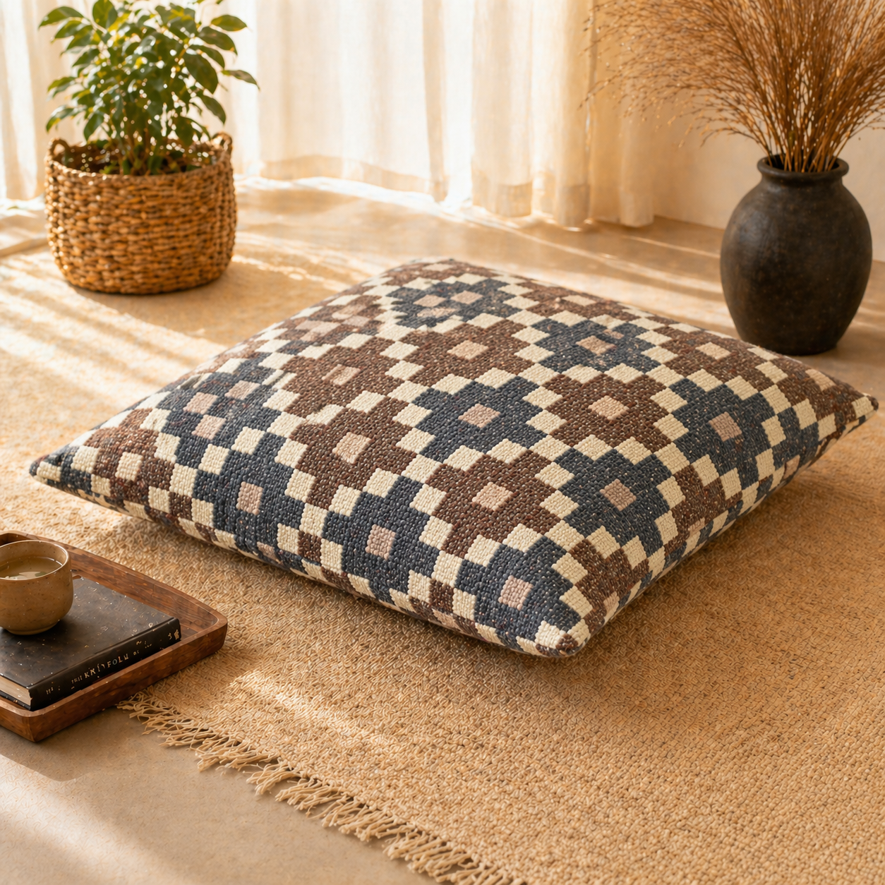 Tribal Diamond Pattern Weave Floor Cushion Covers (Covers Only – No Filling Included)