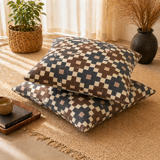 Tribal Diamond Pattern Weave Floor Cushion Covers (Covers Only – No Filling Included)